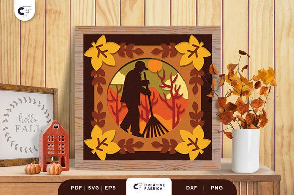 3D SVG Fall Asset: Raking Maple Shadow Box
