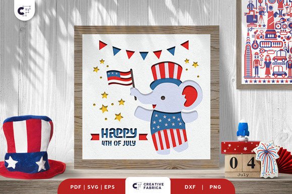 4th of July Elephant 3D SVG for Independence Day