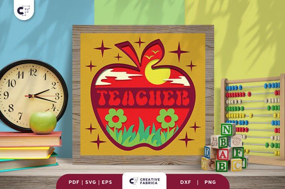 Apple Teacher Gift 3D Paper Cut SVG for School