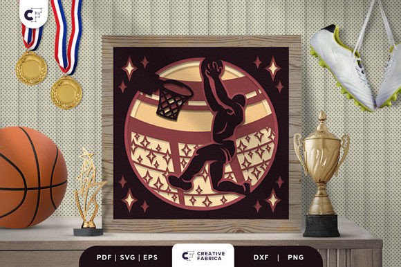 Basketball Player 3D Shadow Box SVG for Sports