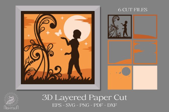 Beautiful Girl 3D Paper Cut SVG for Shadow Boxes