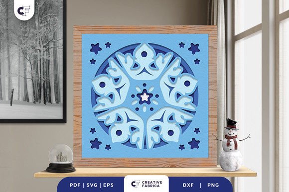 Snowflakes Mandala 3D SVG for Winter