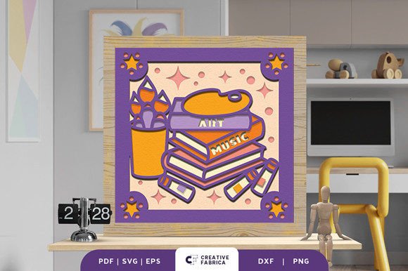 Stack of Art and Music Books 3D SVG for School