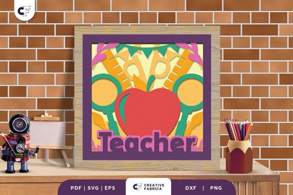 Teacher Apple Shape 3D Shadow Box: A 3D SVG for School