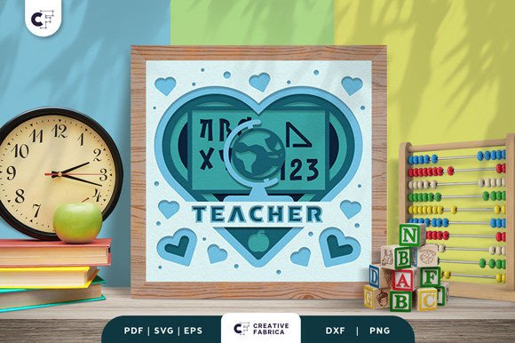 Teacher Heart 3D SVG for School Design