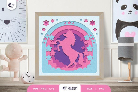 Unicorn Rainbow Shadow Box: 3D SVG Fantasy And Fairy Tales