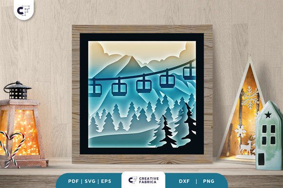 Winter 3D SVG: Ice Mountain Shadow Box