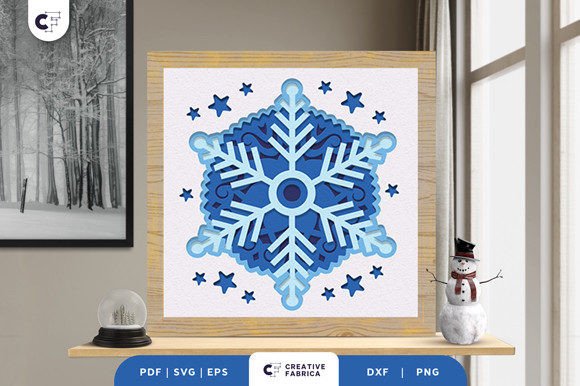 Winter 3D SVG: Snowflakes Pattern Light Box