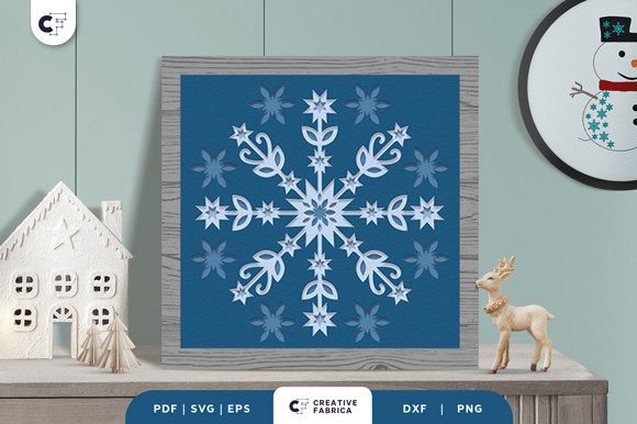 Winter 3D SVG: Snowflakes Pattern Shadow Box